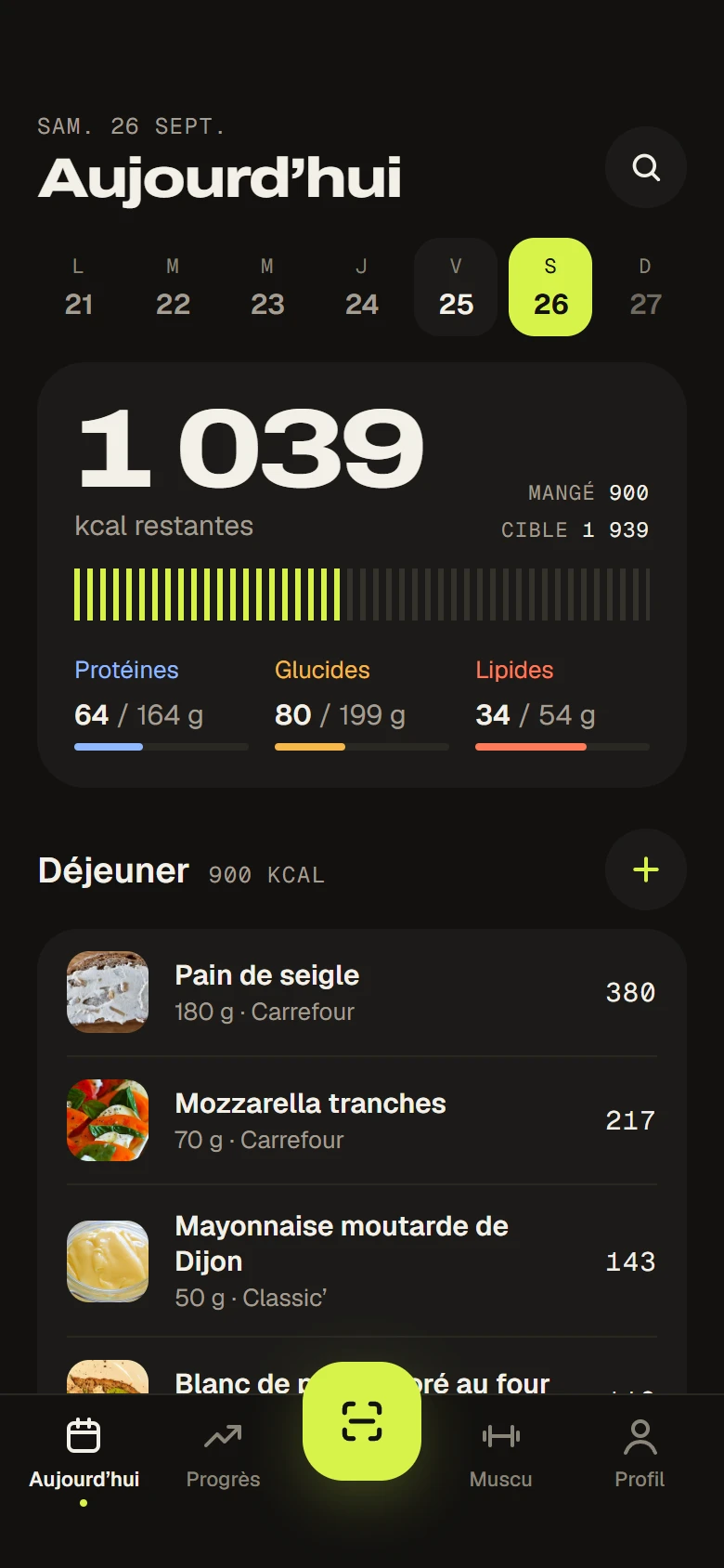 Écran Aujourd’hui de l’app